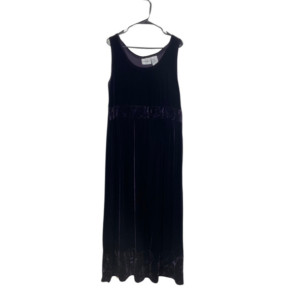 Vintage Velvet Maxi Dress 16 Black Sleeveless Stretch Whimsigoth Grunge Purple - Picture 2 of 9